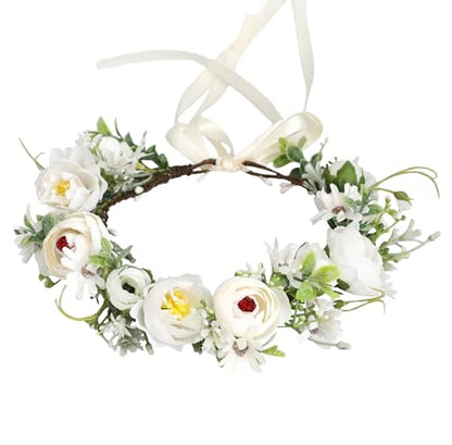 Bridal Flower Crown Flower Headband Floral Halo Floral Crown Wedding Party Cosplay Halloween Costume Photos - color: ivory white