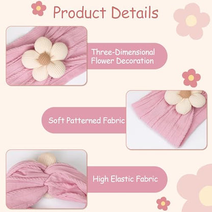 CÉLLOT 3 Pcs Baby Girl Headbands with Flower Nylon Headbands Soft Stretchy Headwear Hair Accessories for Newborn Infant Toddler Kids (Pink Beige Salmon) - color: Beige+Purple+Pink