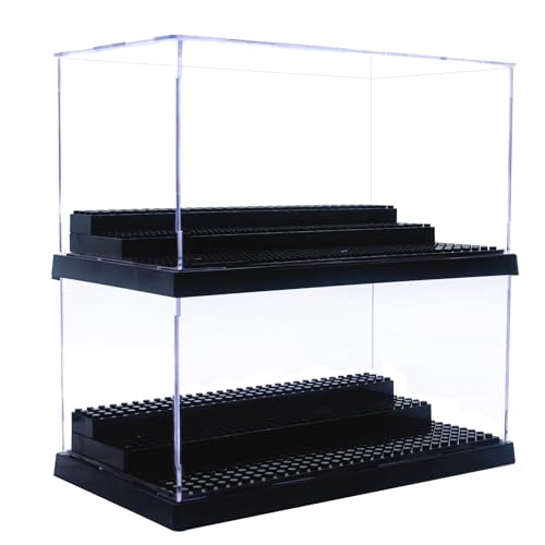 Minifigure Display Case for Action Figures Blocks, Dustproof Acrylic Display Box Storage with 3 Movable Steps for Collection Models Minifigures, Bricks Blocks Toys - color: Black, size: Large 2 Pack