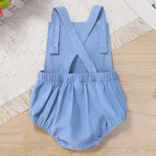 IMEKIS Baby Girls Boys Boho 1st Birthday Outfit Backless Overalls Romper for Cake Smash Photo Shoot - color: Light Blue 1 Birthday, size: 9-12 Months