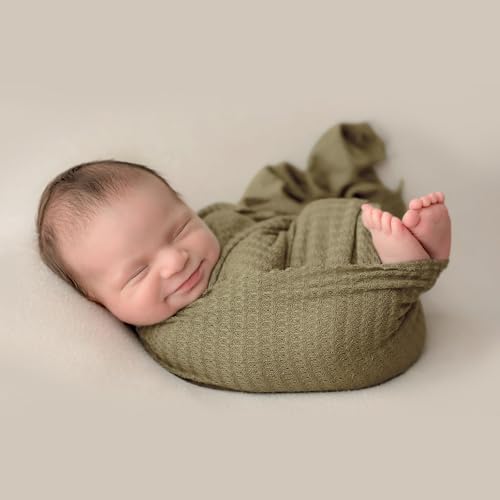 Newborn Photography Props for Baby Boys and Girls Newborn Wraps for Infant Baby Photoshoot Waffle Texture Knit Blanket - color: Rosemary