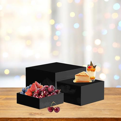 6 Pcs Buffet Risers,Food Risers for Buffet Display,Acrylic Cube Display Nesting Risers,Acrylic Riser Display Stand for Catering Dessert Collectibles Jewelry Figures Show,Black(6",7",8")