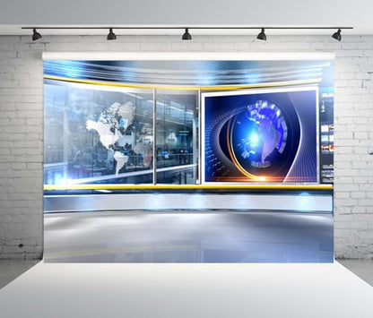 Fabric 10x8ft News Broadcast Backdrop TV Show News-Television Hall Interior Scene Photograohy Background Record News Report Business Study Backdrop Host Portrait Studio Props - size: 10x8FT