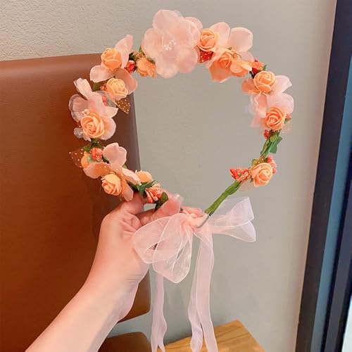 Adjustable Flower Crown Headband for Women - Floral Garland Hair Wreath with Crystal Accents Perfect for Weddings Flower Wands Photo Props (Pink Flower Green, Adjustable) - color: Pink Flower Green