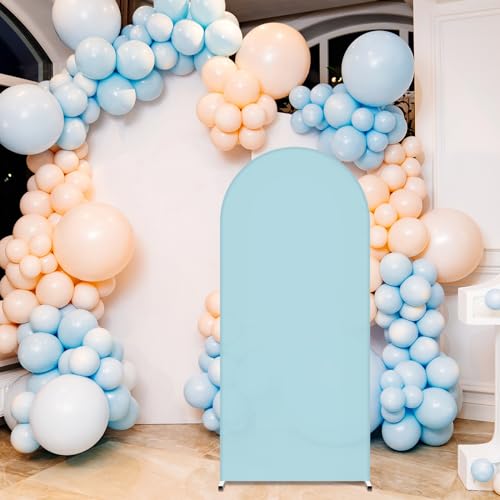 SmoothNovelty Set of 3 Wedding Arch Cover 4ft/5ft /6ft Spandex Fitted Wedding Arch Stand Covers 2 Sided Round Top Backdrop for Birthday Party Baby Shower Ceremony Banquet(Lake Blue, White, Sky Blue) - color: Lake Blue, White, Sky Blue