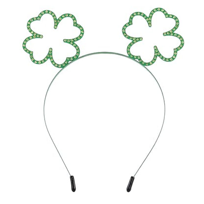 St.Patrick’s Day Headband Green Shamrock Hairband Rhinestone Headpiece Irish Clover Hair Accessories - color: Green Shamrock