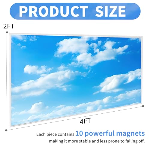Torixqi 2pcs Fluorescent Light Covers - Light Covers for Ceiling Lights Classroom, Magnetic Light Filters for Office, Hospitals, Home 4 x 2 Feet (Blue sky and white clouds) - color: Blue sky and white clouds