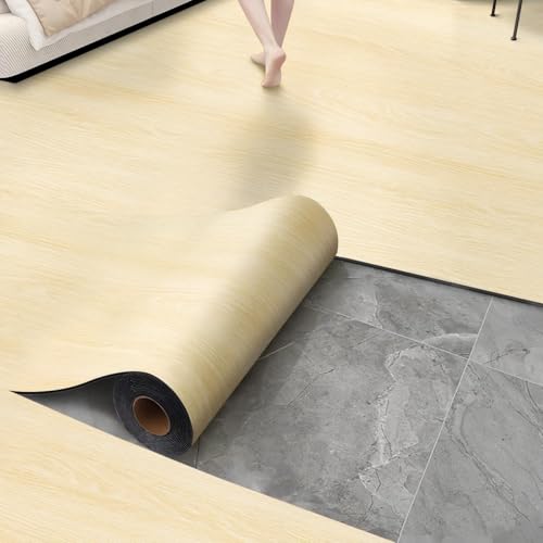 Luxury Thicken Wood Grain Peel and Stick Floor Tiles Self-Adhesive Vinyl Flooring Roll-DIY Easy for Wall and Floor,Hard Surface/Waterproof/Anti Slip (Raw Wood Color, 23.6 "W x 393.7" L) - color: Raw wood color, size: 23.6 "W x 393.7" L