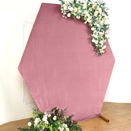 Efavormart 8ft x 7ft Dusty Rose Velvet Hexagon Backdrop Cover, Double Sided Premium Stretch Velvet Arch Slipcover for Luxury Weddings, Boho Events and Editorial Photography - color: Dusty Rose