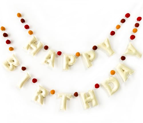 Boho Felt Happy Birthday Banner, Bohemian Birthday Party Decorations,Natural Handmade Wool Letters & Balls, Boho Happy Birthday Garland for kids Birthday Parties Window Door Mantels Decor Ready To Hang - color: Boho Happy Birthday Banner