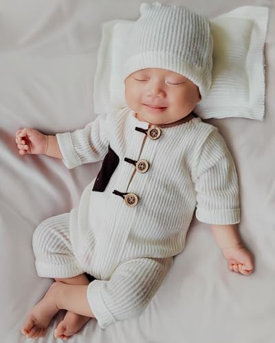 Newborn Photography Outfits Boy Girl Baby Photo Romper Knit Bodysuit Outfit Prop - color: White