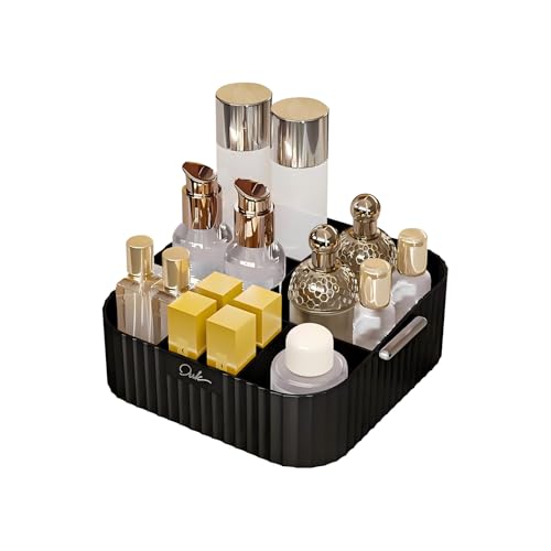 DASITON Acrylic Makeup Organizer,9 Slots Makeup Brush Holder,Makeup Storage with Handle,Vintage Striped Cosmetic Organizer for Desk Storage Container,Vanity,Bathroom(Black) - color: Black