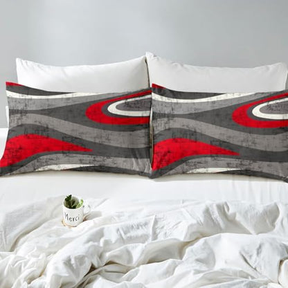 Red and Gray Bed Sheet Set Modern Abstract Art Fitted Sheet for Kids Boys Girls Teens Retro Circle Bedding Set Swirl Bed Cover 3Pcs with 2 Pillow Case Queen Size - color: Multi Aa04, size: Queen