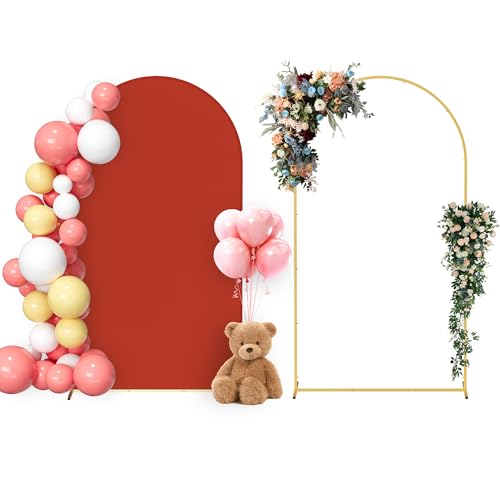 Neatsure Arch Backdrop Stand and Cover Set, 7.2FT Metal Photo Balloon Arch Backdrop Stand for Wedding Birthday Party Baby Shower Ceremony Graduation Decoration, Terracotta - color: Terracotta, size: 7.2FT