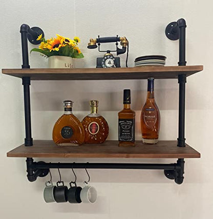 ROGMARS Industrial Pipe Shelving Bathroom Shelves with Towel bar, 30 in Rustic Floating Shelves Pipe Wall Shelf with Hooks for Living Room,Kitchen - color: Rustic Brown, size: 30 Inch 2 Tier