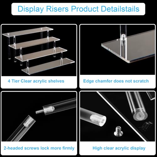 HENABLE 4 Tier Acrylic Perfume Organizer Stand, Clear Display Risers for Perfume, Cologne, Cosmetic, Skincare, Funko POP, Dessert Display, Cupcake Stand Holder
