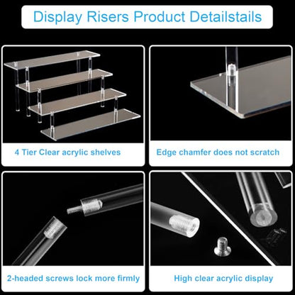 HENABLE 4 Tier Acrylic Perfume Organizer Stand, Clear Display Risers for Perfume, Cologne, Cosmetic, Skincare, Funko POP, Dessert Display, Cupcake Stand Holder