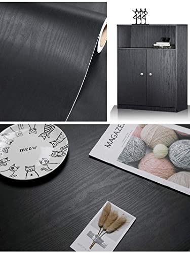 Black Wallpaper - Wood Peel and Stick Wallpaper – Black Wood Self-Adhesive & Removable Wall paper for Countertop Furniture Kitchen Wall, Countertop Contact Paper, Easy to Clean, 17.7” × 118” Vinyl - size: 17.7" x 118"