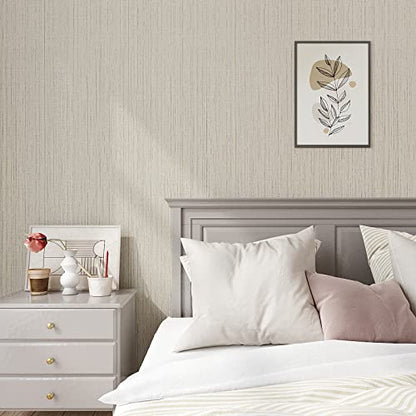VEELIKE Ecru White Grasscloth Peel and Stick Wallpaper Textured Grasscloth Wallpaper 15.7''x118'' Removable Linen Fabric Vinyl Wall Paper Self Adhesive Grass Cloth Contact Paper for Bedroom Walls - color: Ecru White, size: 15.7" x 118"