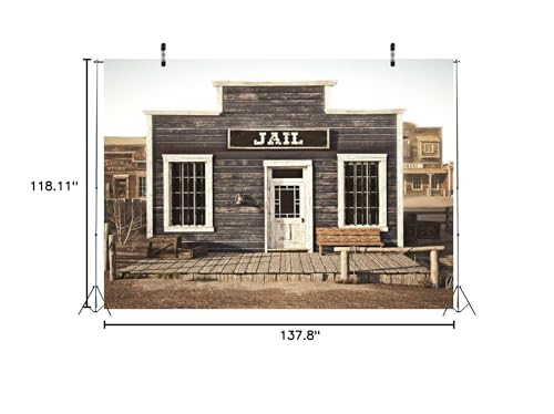 BELECO Fabric 12x10ft Western Jail Backdrop Rustic Western Town Wooden Prison Backdrop Wild West Cowboys Photo Background Police Jail Party Decorations Halloween Jail Prison Decor Studio Props - size: 12x10FT