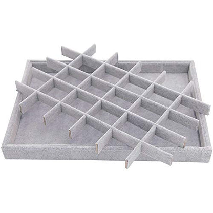 Grey Velvet Stackable 30 Compartments Jewelry Tray Showcase Display Organizer Holder Rectangle Storage Box Case Containers Chest for Women Crystal Stone,Stud Drop Earring,Watch,Bead,Trinket,Diamond - color: Grey 30 Grid