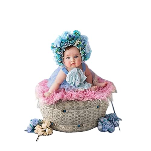Newborn Baby Headbands Vintage 3D Floral Bonnet Hat for Infant Full Moon Photography Props Hairband Accessories - color: T-305