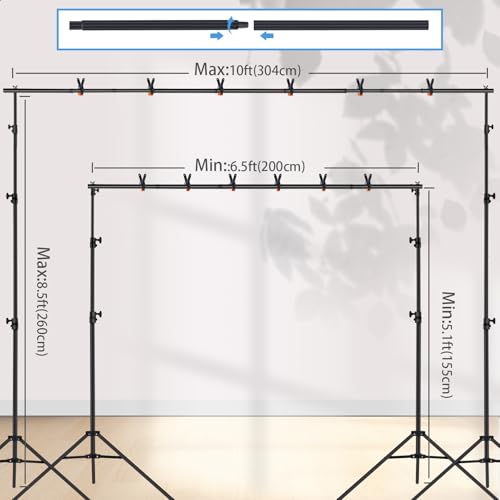 Backdrop Stand, 8.5x10ft(2.6x3m) Photo Studio Adjustable Background Stand Support Kit with 5 Crossbars, 6 Backdrop Clamps and and Carrying Bag for for Photo Video Shooting, Parties, Wedding - size: 8.5x10ft Backdrop Stand