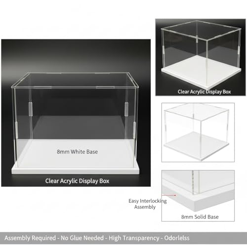 Clear Acrylic Display Case, Assemble Cube Display Box Stand with PVC Material White Base, Dustproof Protection Showcase for Collectibles Memorabilia Figurines (10*8*8inch;25*20*H20cm) - size: 10 x 8 x 8 in