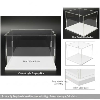 Clear Acrylic Display Case, Assemble Cube Display Box Stand with PVC Material White Base, Dustproof Protection Showcase for Collectibles Memorabilia Figurines (10*8*8inch;25*20*H20cm) - size: 10 x 8 x 8 in