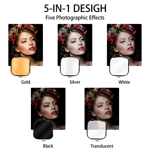 Selens 32 Inch Photography Reflector with Handle, 5 in 1 Collapsible Square Reflectors for Photo Studio Video Outdoor Accessories - size: 32 Inch Square Reflector