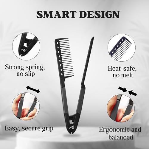 HerStyler Hair Comb For Straightening - Protects Hands - No More Knots - Styles Like A Pro - Versatile Hair Styling Comb - Travel Friendly (Black, Plastic, Dry Hair, 1 Count Pack of 1) - color: Black