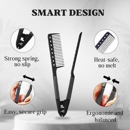 HerStyler Hair Comb For Straightening - Protects Hands - No More Knots - Styles Like A Pro - Versatile Hair Styling Comb - Travel Friendly (Black, Plastic, Dry Hair, 1 Count Pack of 1) - color: Black