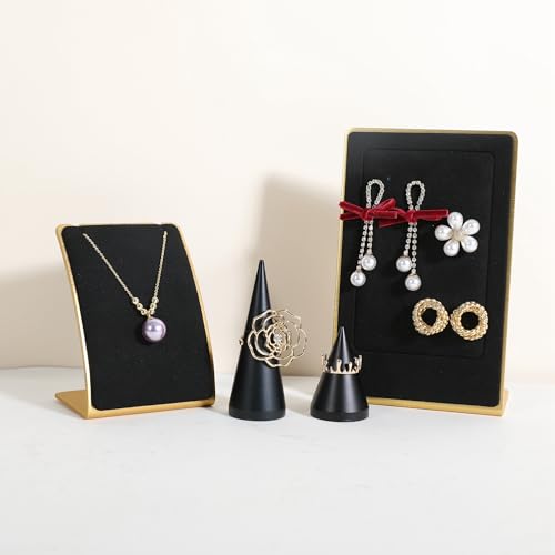 Black Necklace display stand, Velvet Jewelry necklace display holder for selling, small metal earring neck storage organizer, online jewelry photography props【Black】 - color: black