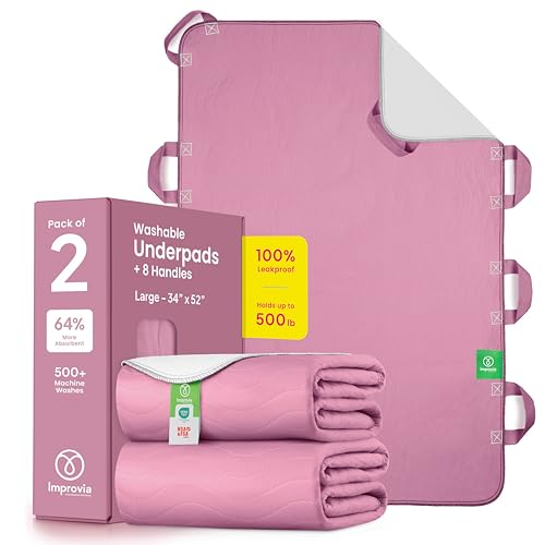 Improvia Positioning Bed Pad, with 8 Reinforced Handles, Quick-Drying, Washable, Waterproof, for Lifting, Turning, Transfering, Elderly and Incontinence Patients (Pink, Pack of 2) - color: Pink, size: 34"x52" (Pack of 2)