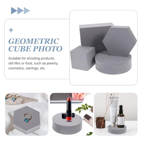 4Pcs Geometric Foam Cube Photo Props Set for Product Photography, Decorative Photo Background Blocks for Cosmetics and Makeup, Gray 3D Photography Studio Posing Accessories