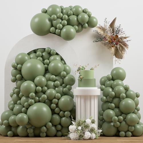 Dusty Green Double Stuffed Balloons Different Size 115Pcs 5/10/12/18" Sage Green Balloons Garland kit for Birthday Baby Shower Wedding Engagement Bridal Shower Party - color: Dusty Green