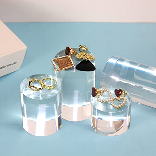 Clear Polished Acrylic Cube Cylinder Round Photo Props, Transparent Solid Acrylic Display Blocks for Photography Boutique Jewelry Cosmetic Crafts Closet Show, 4 Pcs (Transparent Cylinder) - color: Transparent Cylinder