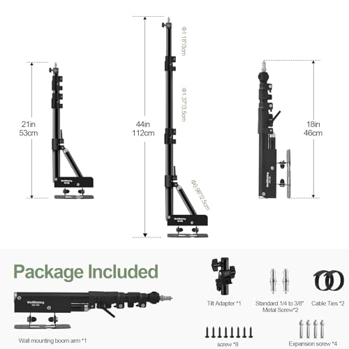 Wellmaking Wall Mount Triangle Boom Arm 39.37inch/100cm, Ring Light Mount Support 180°Flexible Rotation Comes with Tilt Swivel Mount for Studio Video Light, Monolight, Photography, Softbox, Reflector - size: 39.37inch/100cm
