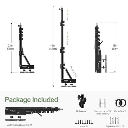 Wellmaking Wall Mount Triangle Boom Arm 39.37inch/100cm, Ring Light Mount Support 180°Flexible Rotation Comes with Tilt Swivel Mount for Studio Video Light, Monolight, Photography, Softbox, Reflector - size: 39.37inch/100cm