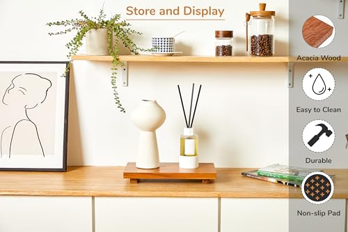 Medium 12" Acacia Wood Riser Pedestal Stand – Farmhouse Wood Display Riser for Kitchen and Bathroom Décor - Counter Display, Plant Stand, Jewelry Holder, Vanity Tray, Candle Stand (M:12"x7"x1.57") - size: Medium:12"x 7"