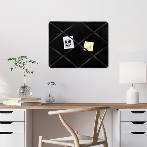 Black Fabric Memo Bulletin Board, 23.6x17.7 inches Velvet Pin Board for Wall, Vision Board Message Board Cork Board with Criss-Cross Ribbons for Home Office School Wall Decor(BK Velvet,4560) - size: 23.6"x17.7"