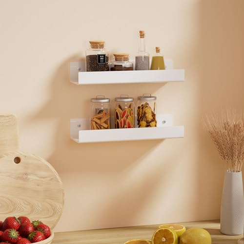 12 Inches White Acrylic Wall Shelves 2 Pack, Acrylic Bookshelf for Wall. Wall Mounting Shelf for Living Room - color: White, size: 12 Inch