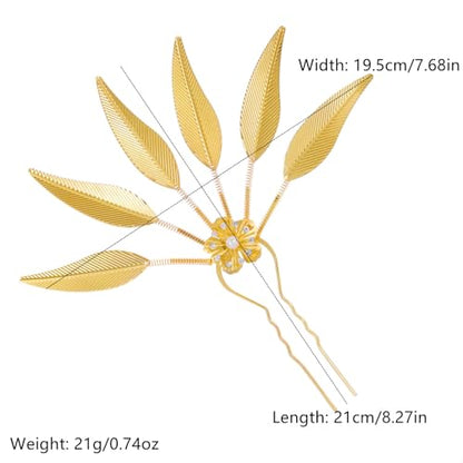 Lureme Thai Ethnic Hairpieces Alloy Leaf Hairpin with Rhinestones Hair Accessories for Women(hb000015-2) - color: gold with crystal strass