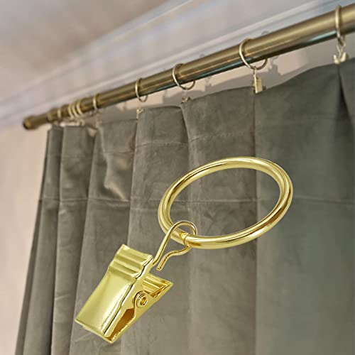 WeeksEight 44 Pack Gold Curtain Rings with Clips, Curtain Hooks Hangers Clip Rings for Hanging Drapes Bows Hat, Drapery Rings 1 in I D, Fits up to 5/8 in Diameter Curtain Rod. - color: Gold, size: 1" I D Set of 44