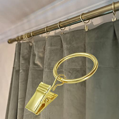 WeeksEight 44 Pack Gold Curtain Rings with Clips, Curtain Hooks Hangers Clip Rings for Hanging Drapes Bows Hat, Drapery Rings 1 in I D, Fits up to 5/8 in Diameter Curtain Rod. - color: Gold, size: 1" I D Set of 44