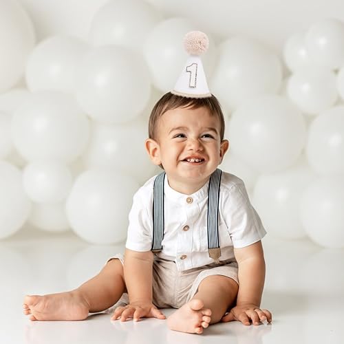 Neutral 1st Birthday Party Hat - Simple First Cone Hat, One Birthday Decoration Photo Props - color: Cream White
