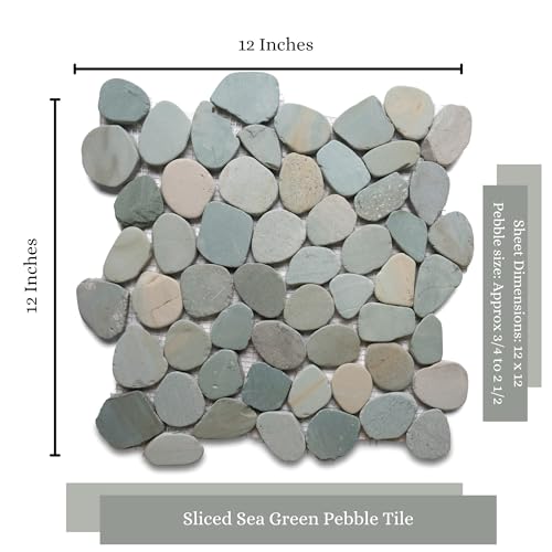 CNK Tile Sea Green XL Jumbo Sliced Pebble Tile - 12" x 12" Polished Natural Stone for Shower Floors Bathroom Backsplashes Patios Fireplaces - Durable Weather-Resistant Easy Installation - Pack of 1
