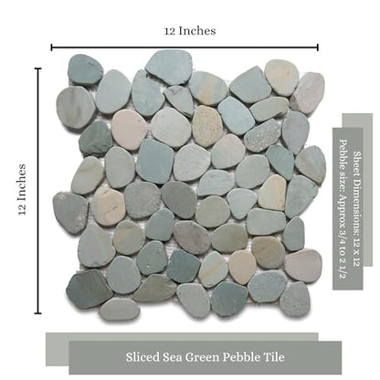 CNK Tile Sea Green XL Jumbo Sliced Pebble Tile - 12" x 12" Polished Natural Stone for Shower Floors Bathroom Backsplashes Patios Fireplaces - Durable Weather-Resistant Easy Installation - Pack of 1
