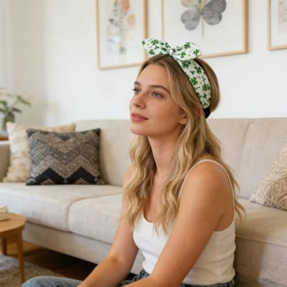 Lucky Shamrock Headband St. Patrick's Day Green Clover Bow Vibes Hair Hoop for Irish Festivals Parade Party Supplies - color: Lucky Shamrock