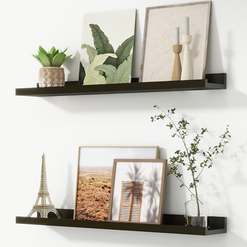 FLYJOE Picture Ledge Shelf, Floating Shelves Set of 2, 32 Inches Nursery Book Shelves for Toys Storage, Kids Bookshelf Wall Mounted for Living Room Bedroom Decor Books Photo Frames, Black - color: Black, size: 32'', Set of 2